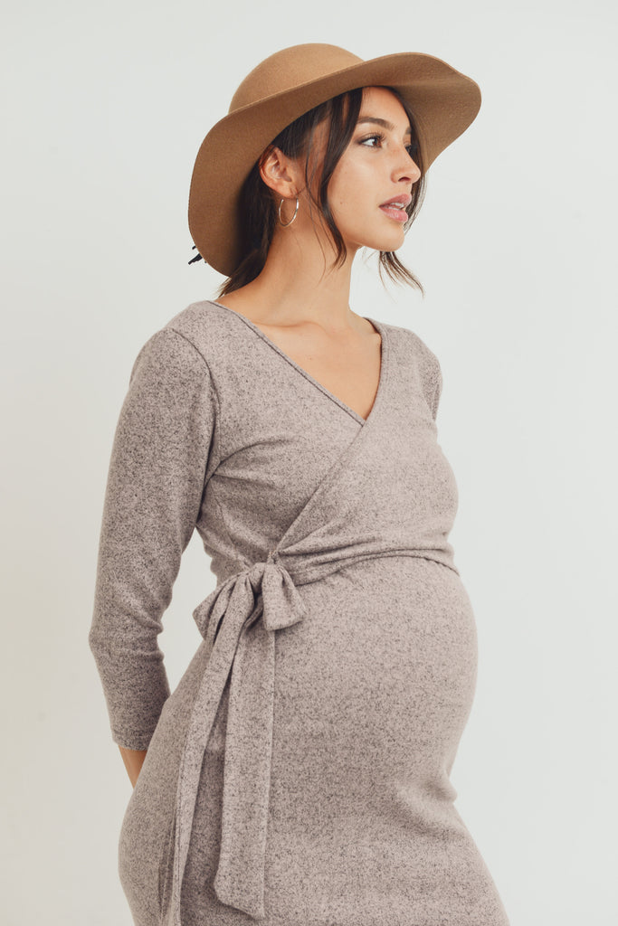 Dusty Pink Brushed Hacci Maternity/Nursing Dress