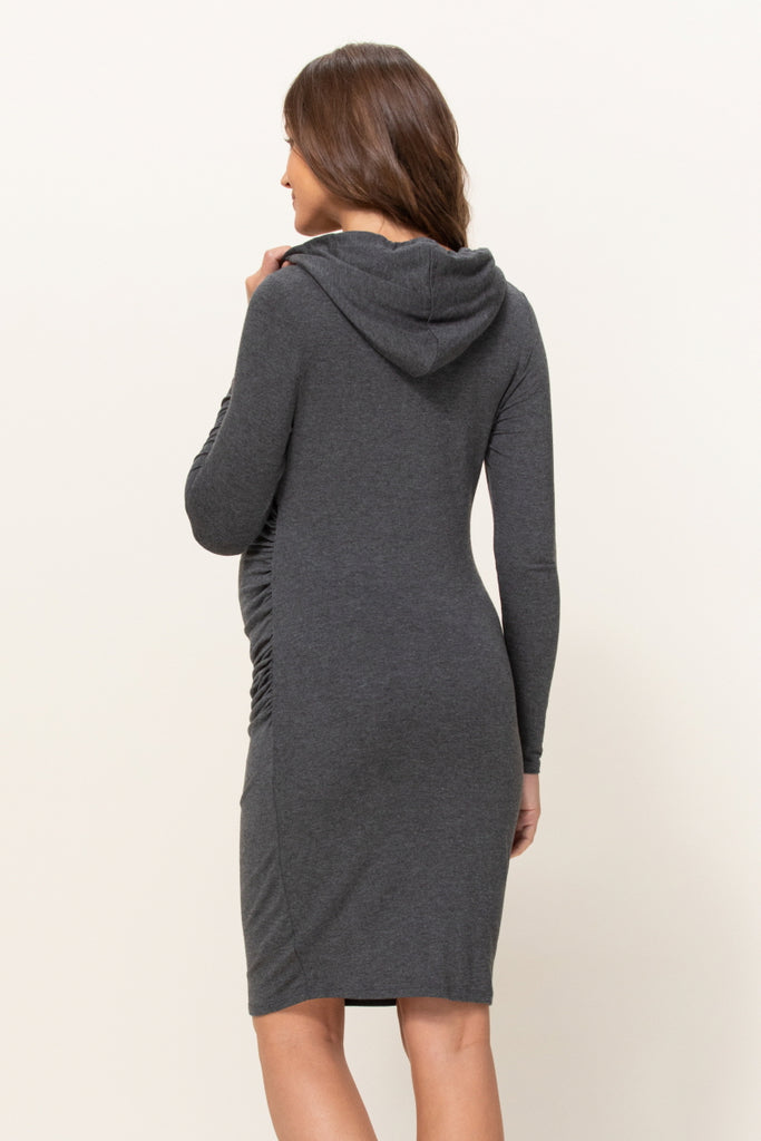 Charcoal Super French Terry Maternity Hoodie Dress