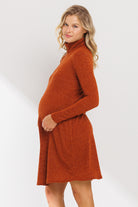 Rust Turtle Neck Shimmer Maternity Dress