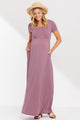 Mauve Round Neck Maternity Maxi Flared Dress