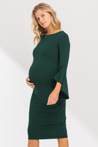 Hunter Green Boat Neck Ruched Side Detail Maternity Dress