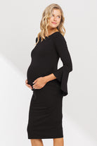 Black Boat Neck Ruched Side Detail Maternity Dress