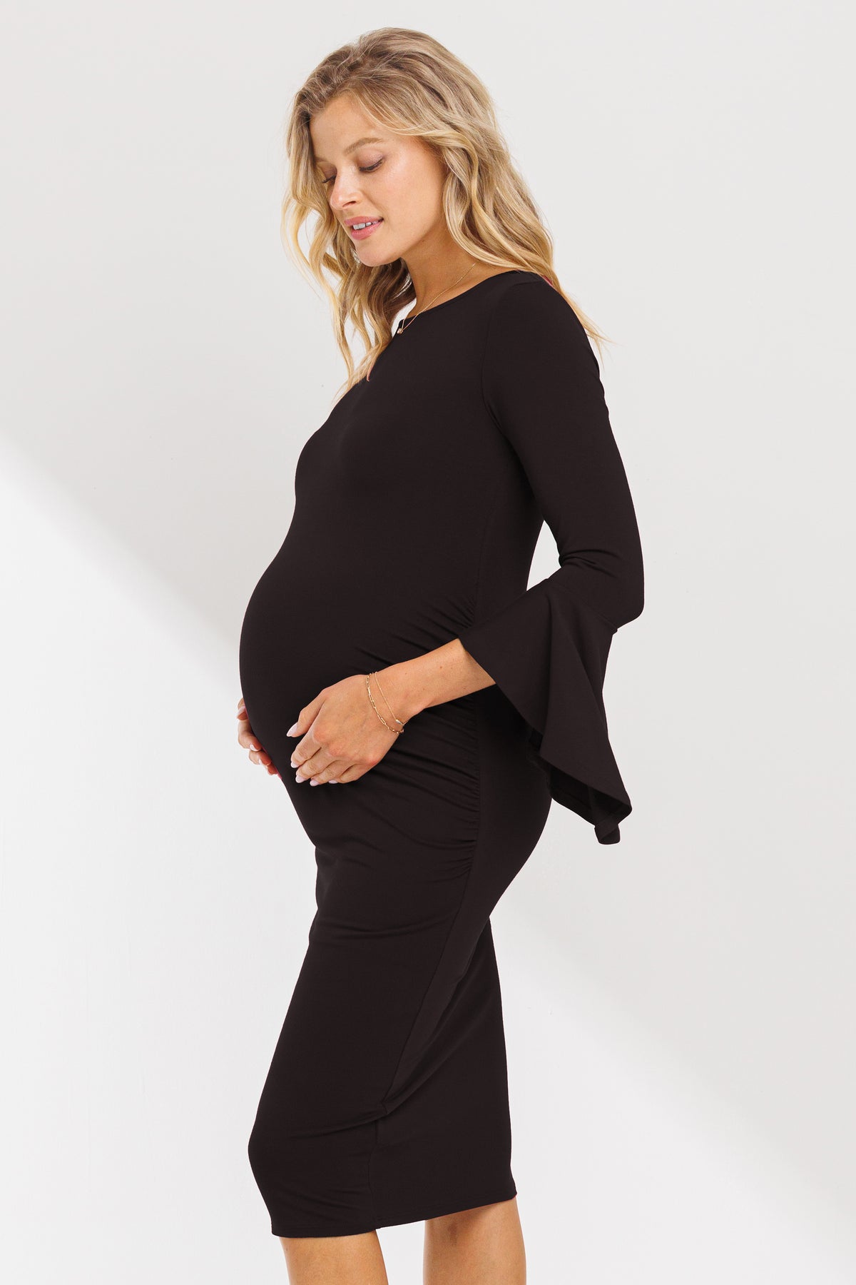 Black Boat Neck Ruched Side Detail Maternity Dress