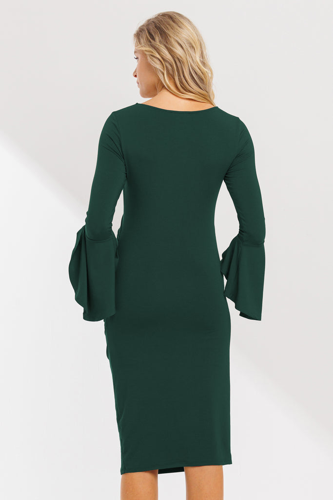 Hunter Green Boat Neck Ruched Side Detail Maternity Dress