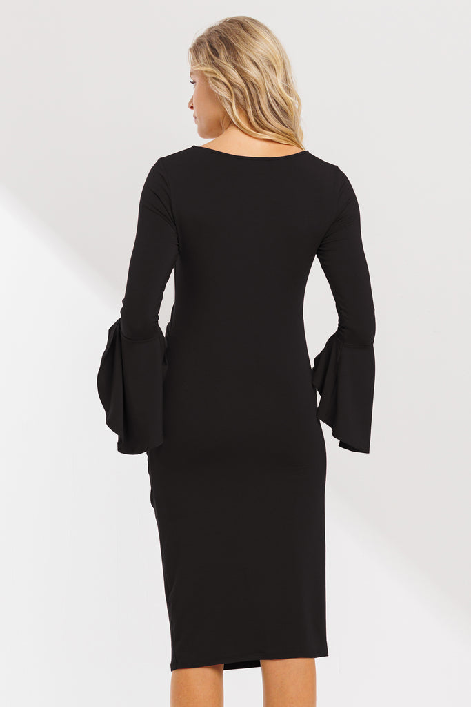 Black Boat Neck Ruched Side Detail Maternity Dress