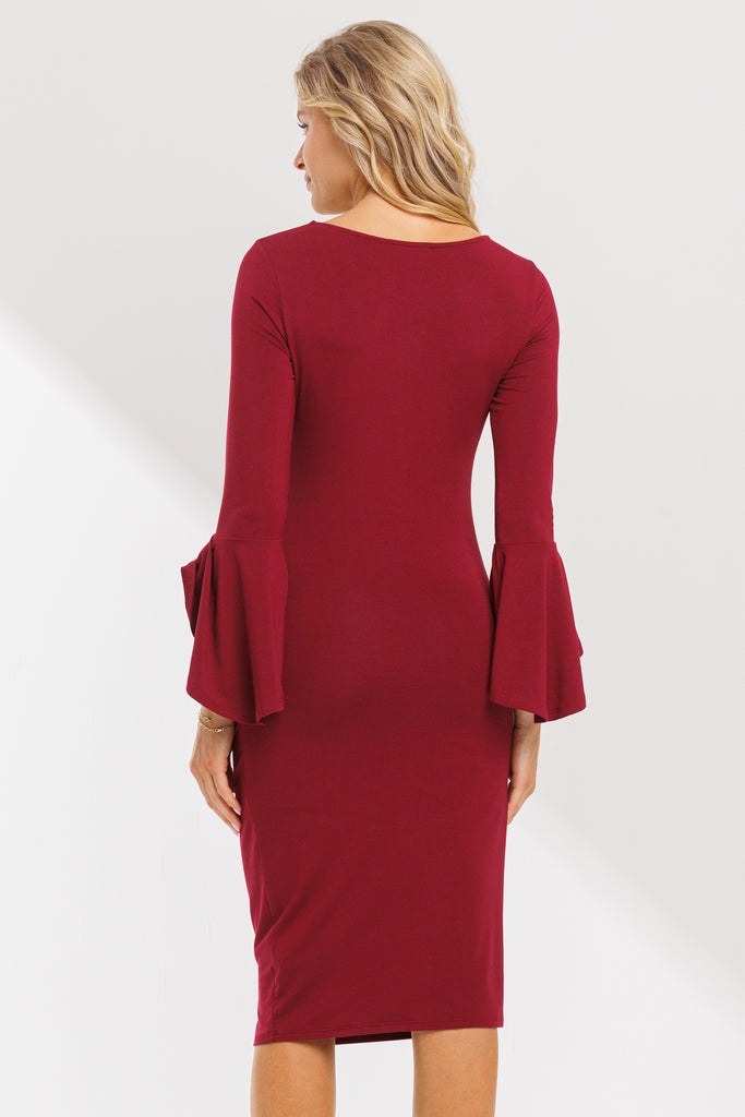 Burgundy Boat Neck Ruched Side Detail Maternity Dress