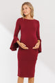 Burgundy Boat Neck Ruched Side Detail Maternity Dress