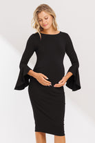 Black Boat Neck Ruched Side Detail Maternity Dress