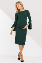 Hunter Green Boat Neck Ruched Side Detail Maternity Dress