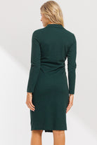 Green Front Ruched Button Detail Maternity Dress