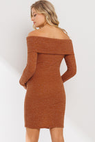 Rust Off Shoulder Sequin-Glitter Maternity Dress