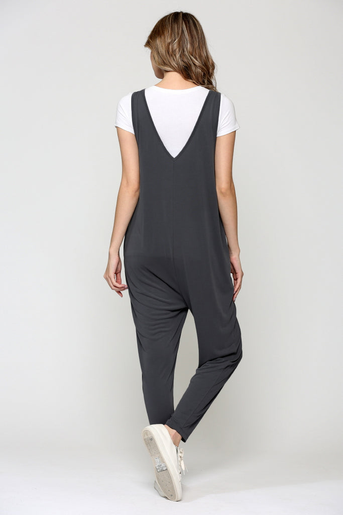 Charcoal Deep V Sleeveless Maternity Jumpsuit