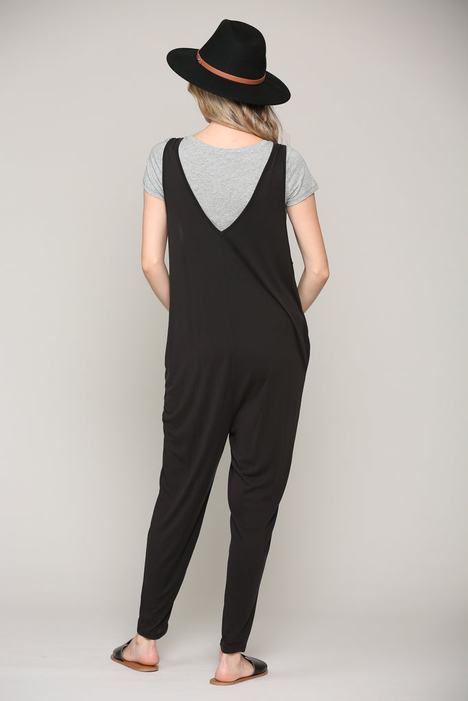 Black Deep V Sleeveless Maternity Jumpsuit