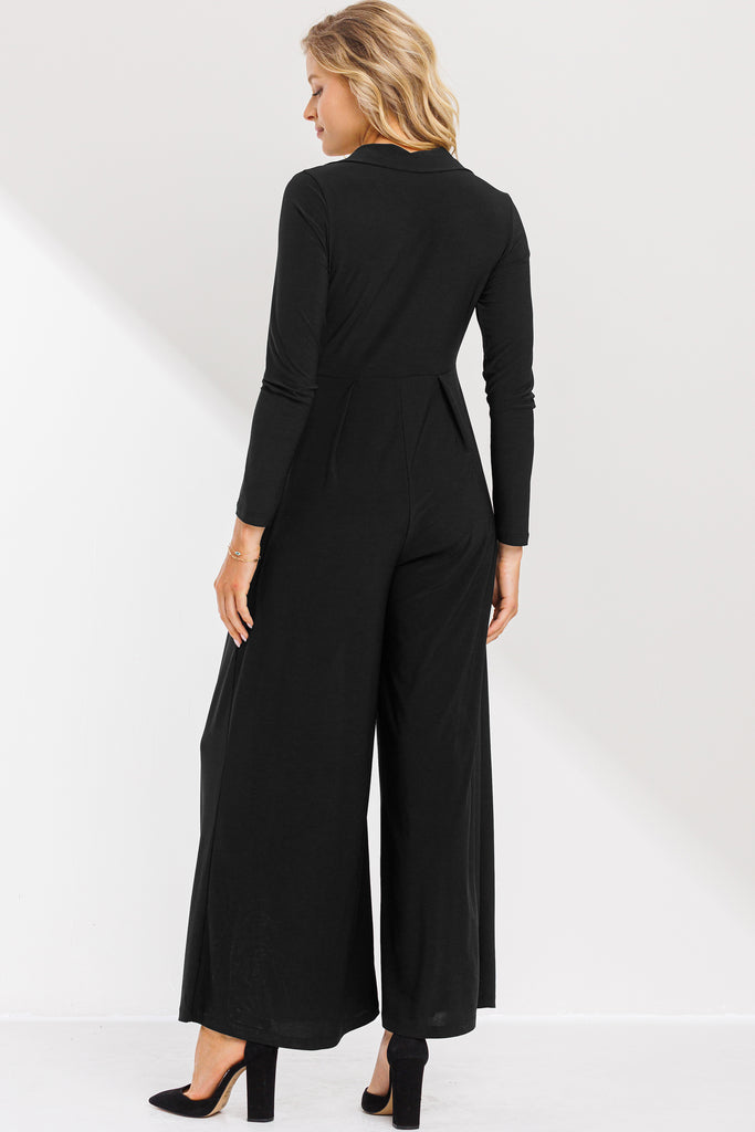 Black Faux Wrap Wide Leg Maternity Jumpsuit