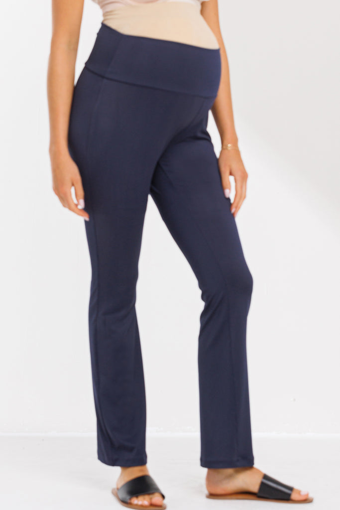 Navy High Waisted Straight Leg Yoga Maternity Leggings