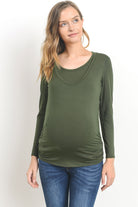 Ruched Long Sleeve Maternity & Nursing Top in Olive