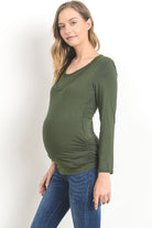 Ruched Long Sleeve Maternity & Nursing Top in Olive