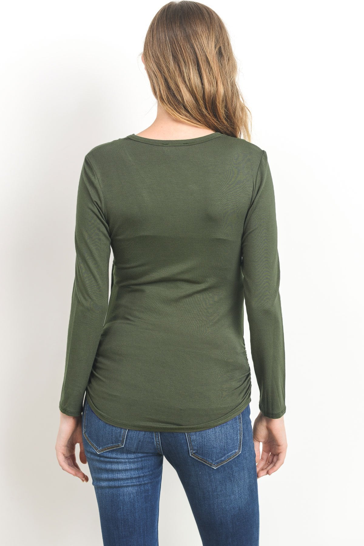 Ruched Long Sleeve Maternity & Nursing Top in Olive