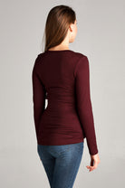 Ruched Long Sleeve Maternity & Nursing Top in Burgundy