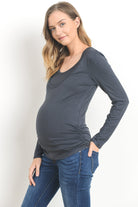 Ruched Long Sleeve Maternity & Nursing Top in Dark Grey