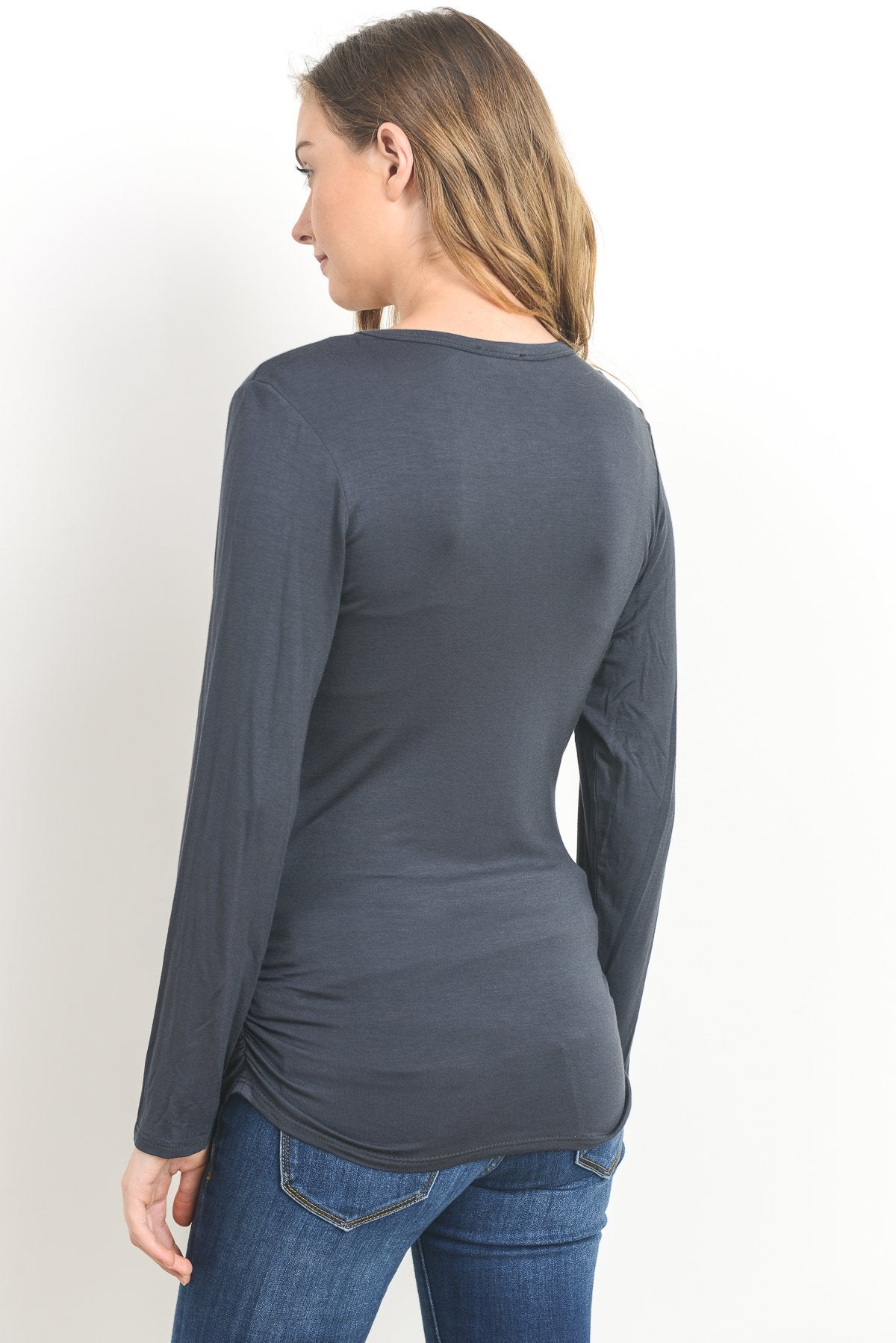 Ruched Long Sleeve Maternity & Nursing Top in Dark Grey