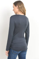Ruched Long Sleeve Maternity & Nursing Top in Dark Grey