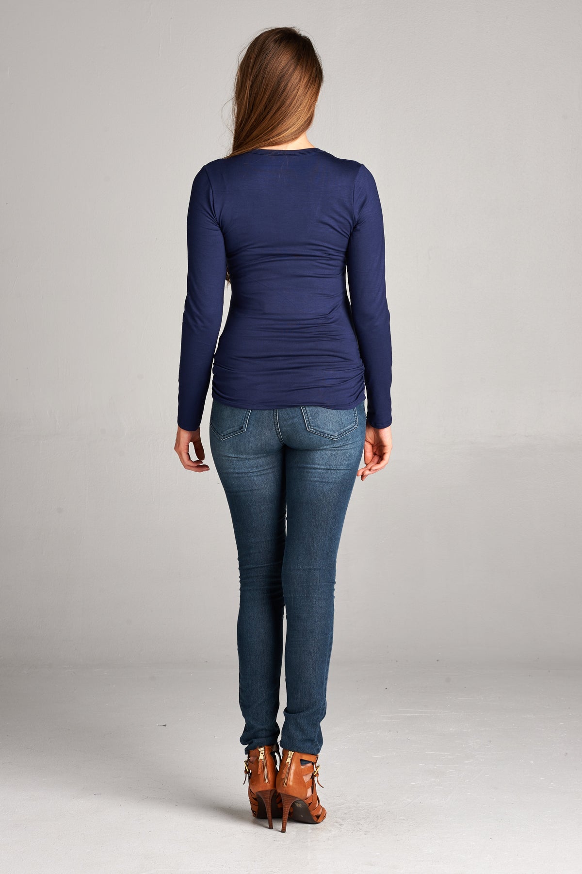 Ruched Long Sleeve Maternity & Nursing Top in Navy