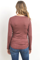 Ruched Long Sleeve Maternity & Nursing Top in Red Brown