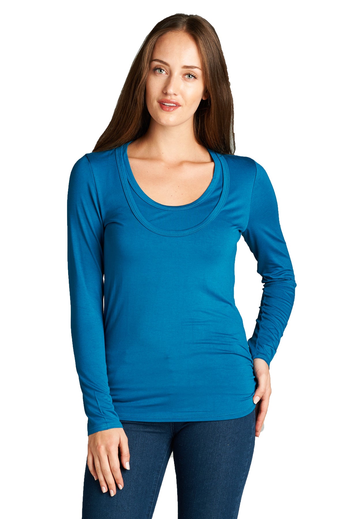 Ruched Long Sleeve Maternity & Nursing Top in Teal