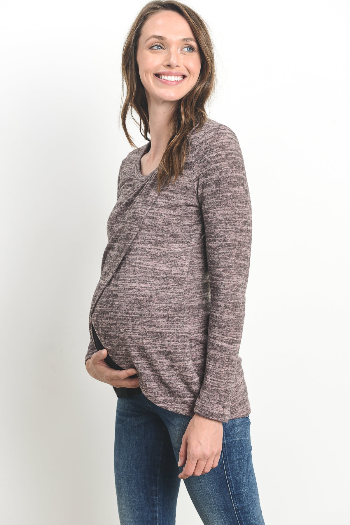 Dusty Rose/Black Tulip Hem Long Sleeve Maternity & Nursing Top
