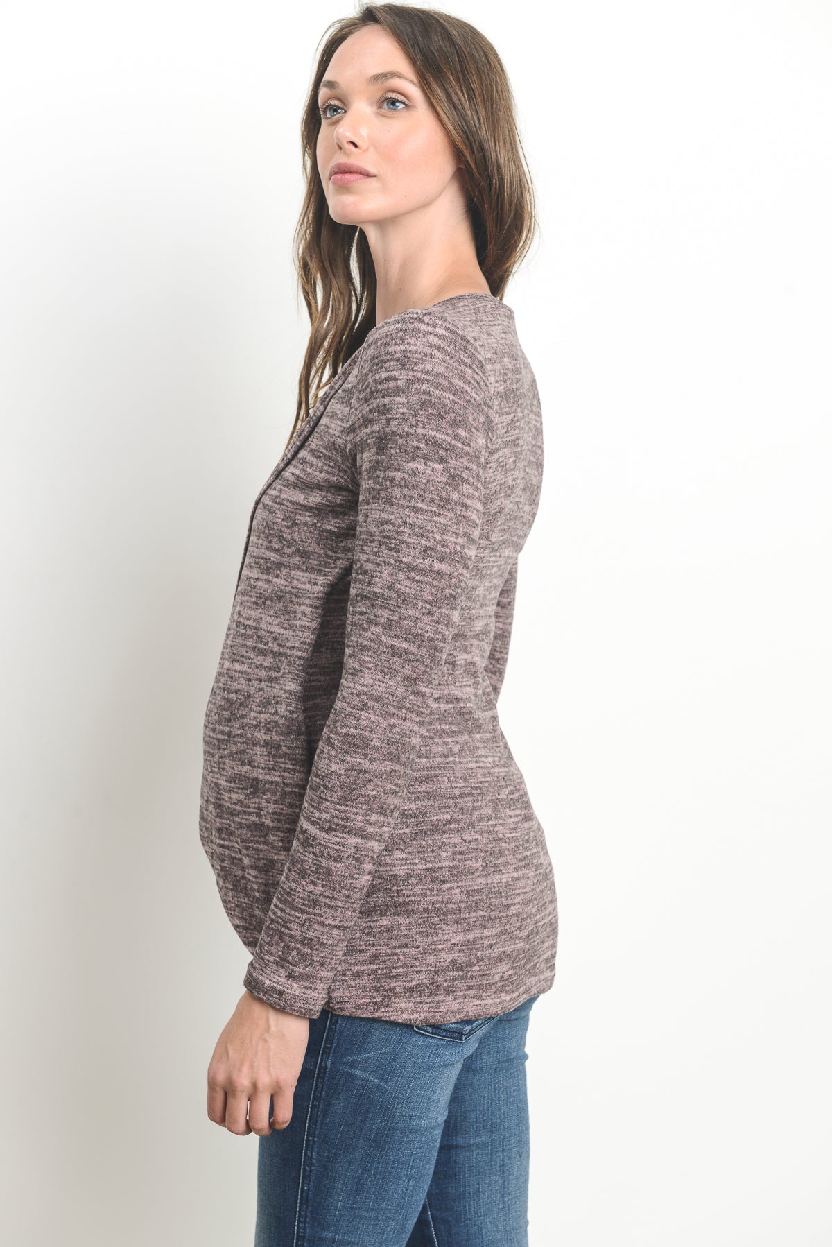 Dusty Rose/Black Tulip Hem Long Sleeve Maternity & Nursing Top