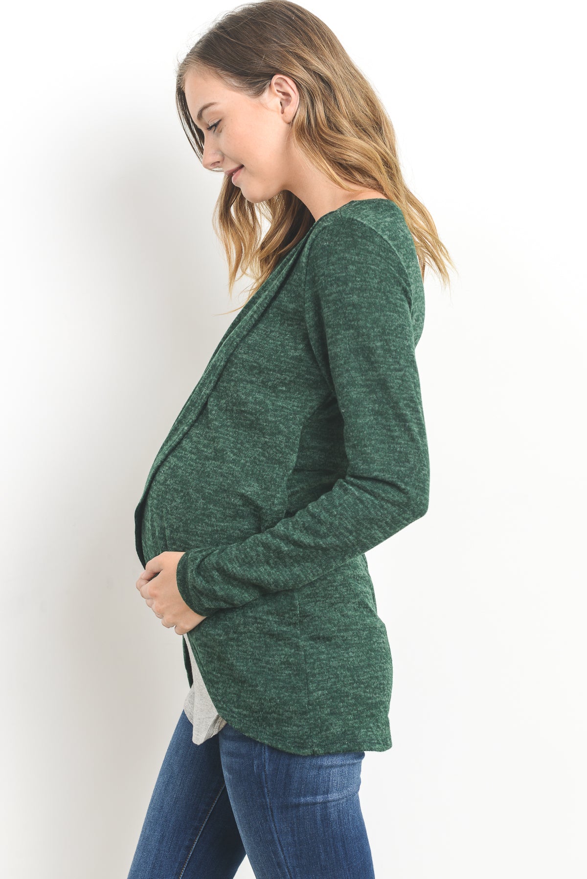 Green/Grey Tulip Hem Long Sleeve Maternity & Nursing Top