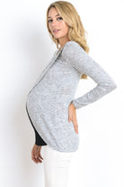 Heather Grey/Black Tulip Hem Long Sleeve Maternity & Nursing Top