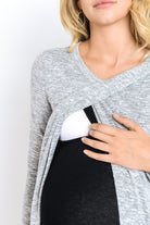 Heather Grey/Black Tulip Hem Long Sleeve Maternity & Nursing Top