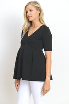 Black Front Pleated V-Neck Maternity Top