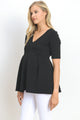 Black Front Pleated V-Neck Maternity Top