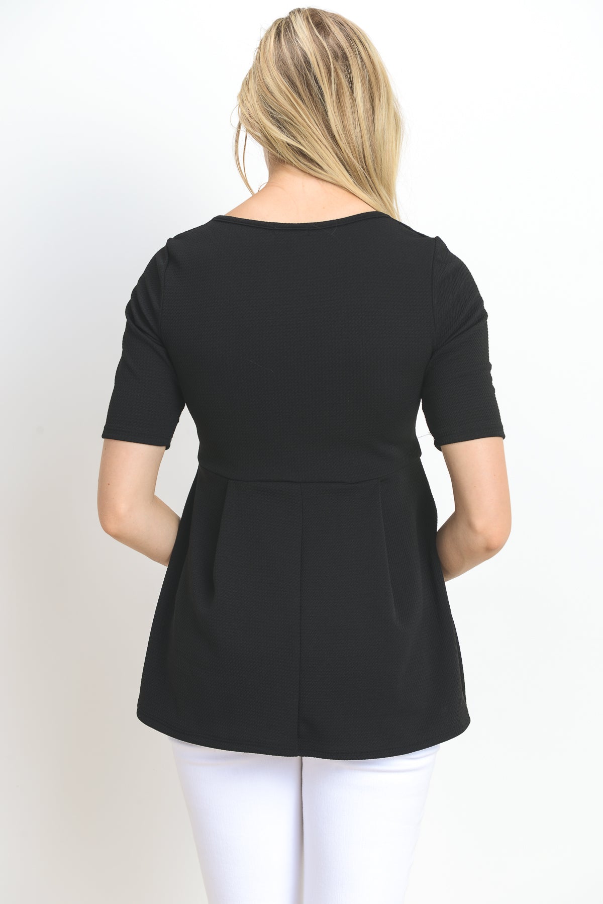 Black Front Pleated V-Neck Maternity Top