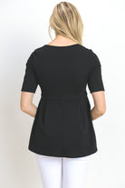 Black Front Pleated V-Neck Maternity Top
