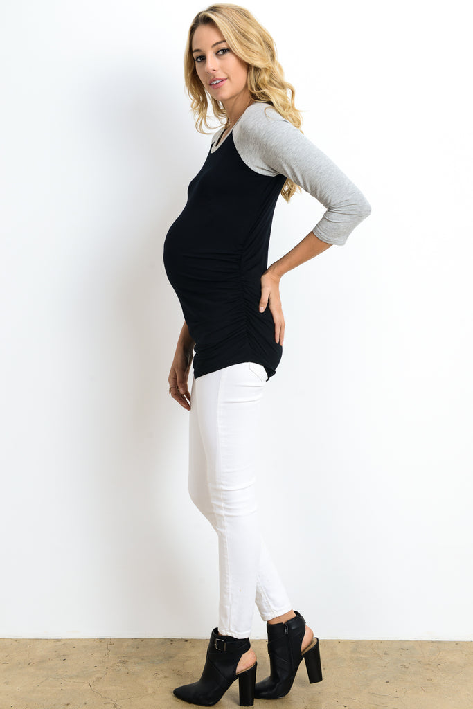 Black/Grey Baseball Crew Neck Raglan Maternity Tee