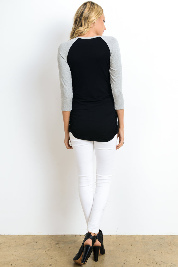 Black/Grey Baseball Crew Neck Raglan Maternity Tee