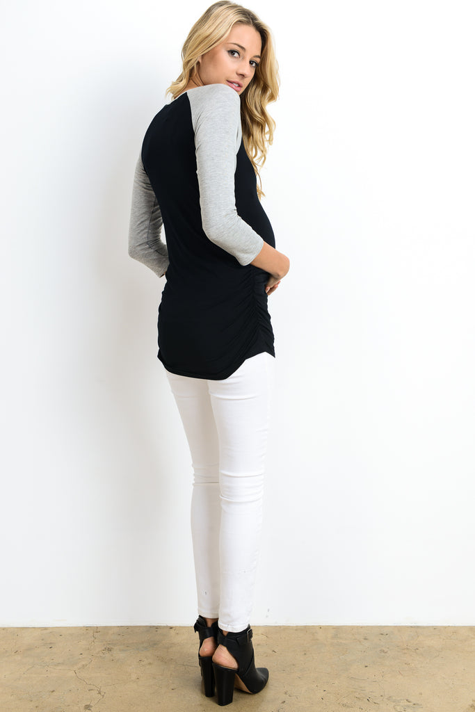 Black/Grey Baseball Crew Neck Raglan Maternity Tee