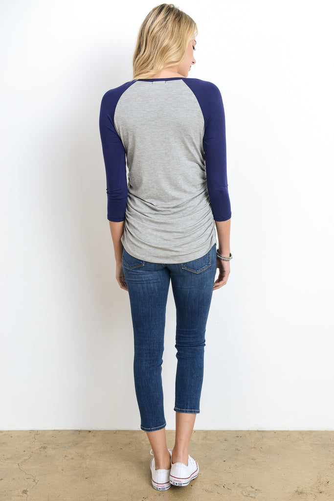 Grey/Navy Baseball Crew Neck Raglan Maternity Tee