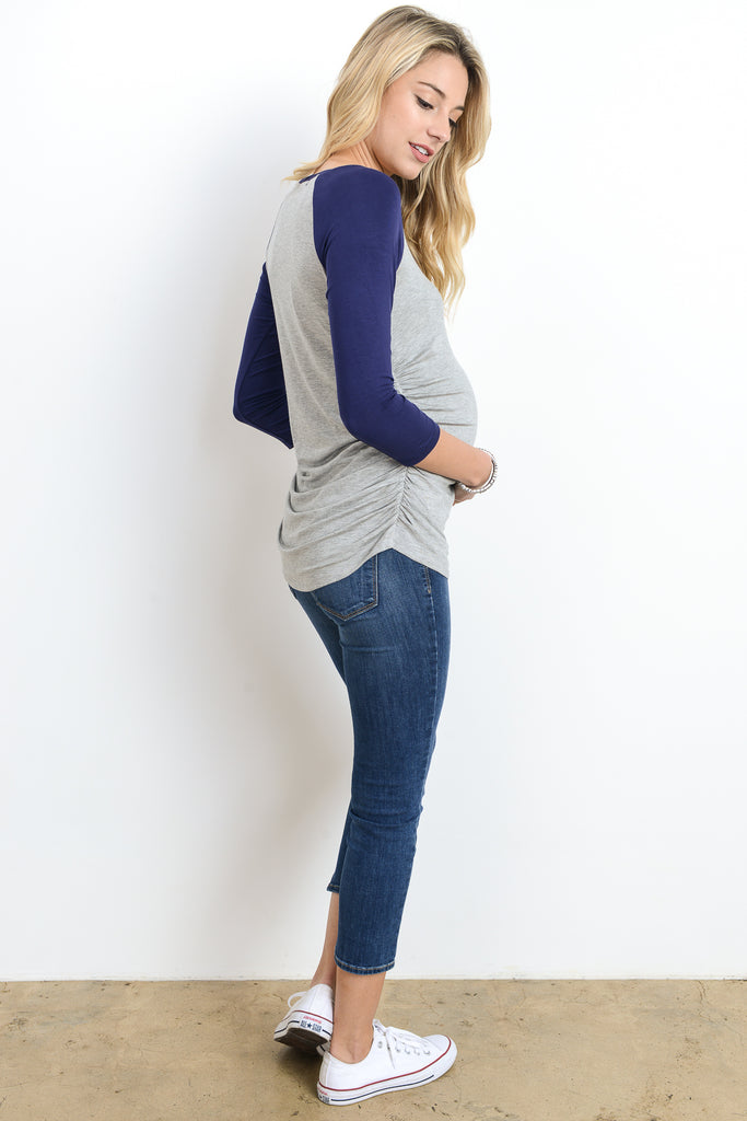 Grey/Navy Baseball Crew Neck Raglan Maternity Tee