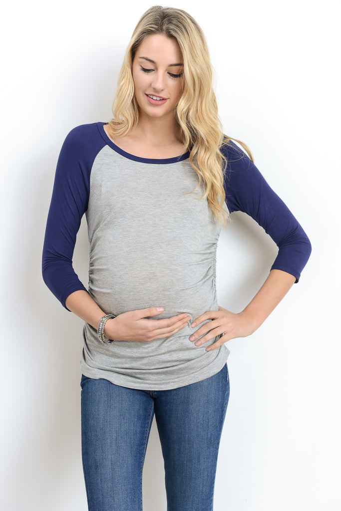 Grey/Navy Baseball Crew Neck Raglan Maternity Tee