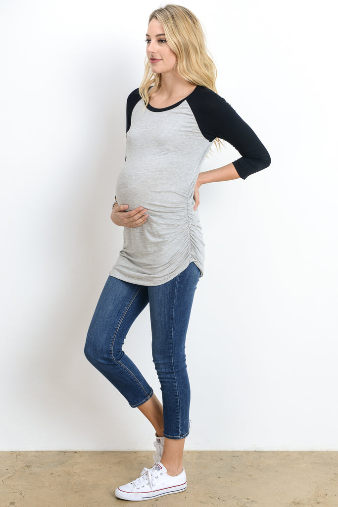 Grey/Black Baseball Crew Neck Raglan Maternity Tee