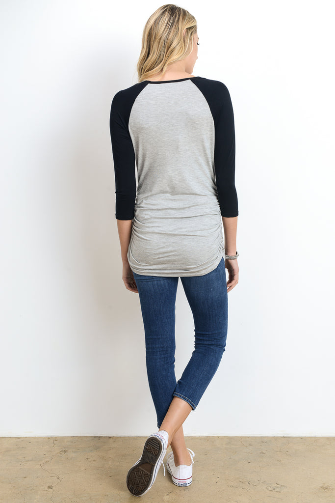 Grey/Black Baseball Crew Neck Raglan Maternity Tee