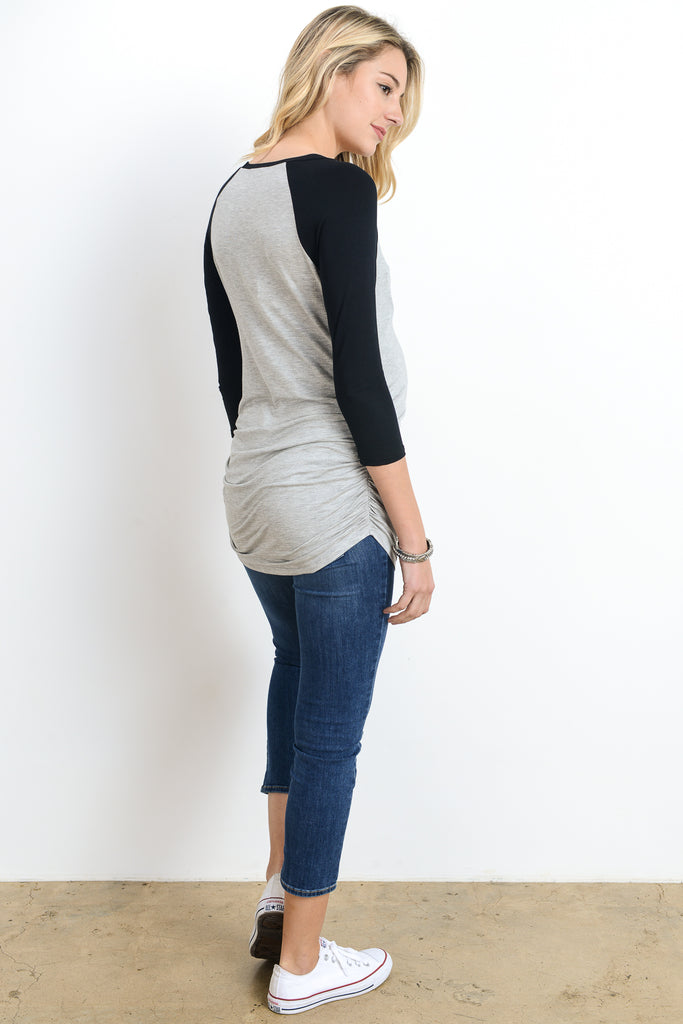 Grey/Black Baseball Crew Neck Raglan Maternity Tee