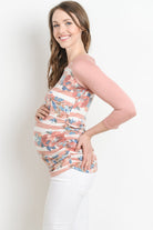 Blush Floral Raglan Maternity Tee, Striped