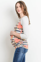 Navy/Grey Floral Raglan Maternity Tee, Striped