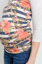Navy/Grey Floral Raglan Maternity Tee, Striped